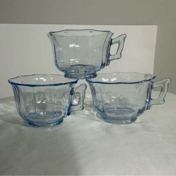 Cambridge Vintage Glass DECAGON Moonlight Blue Cups, Saucers & Plates Set 12 - Picture 8 of 16